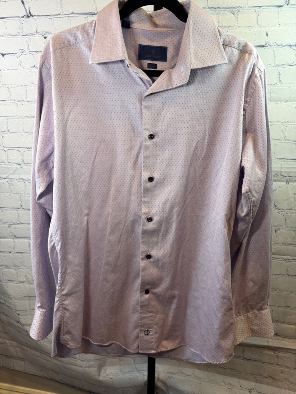 David Donahue Light Lavender Dot-Pattern Dress Shirt